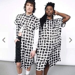 WILDFANG EMPOWER SATIN SHIRT DRESS Black And White Size 2X